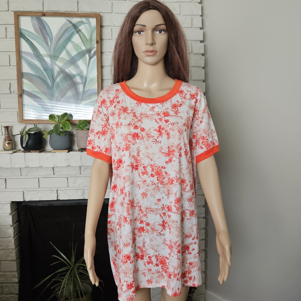 Lularoe dress plus size 2XL red orange tunic shirt short sleeves scoop neck
